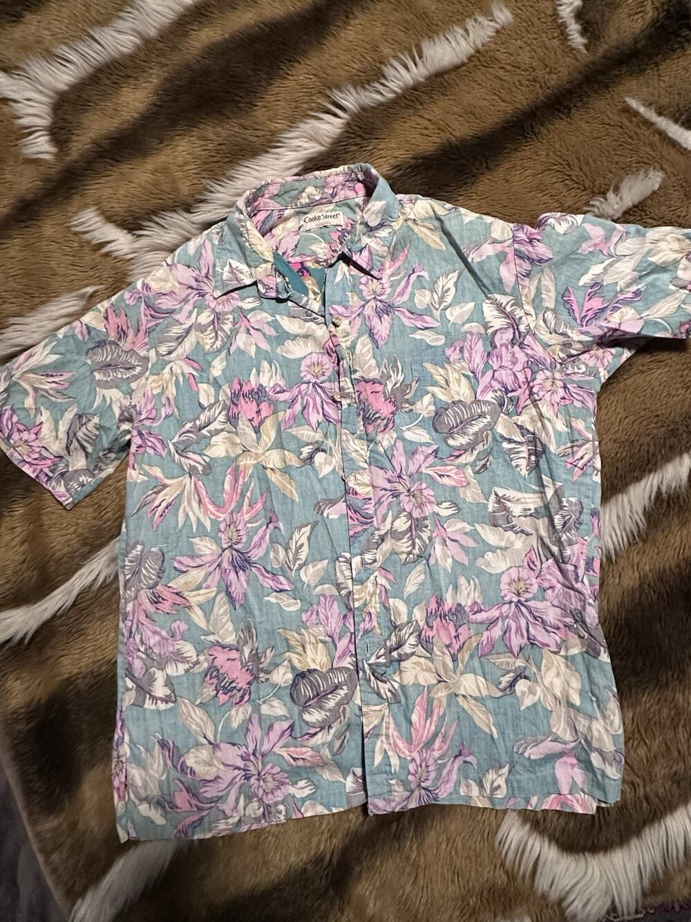 Vintage Cooke Street Honolulu Hawaiian Aloha Shirt Mens L Floral Camp USA